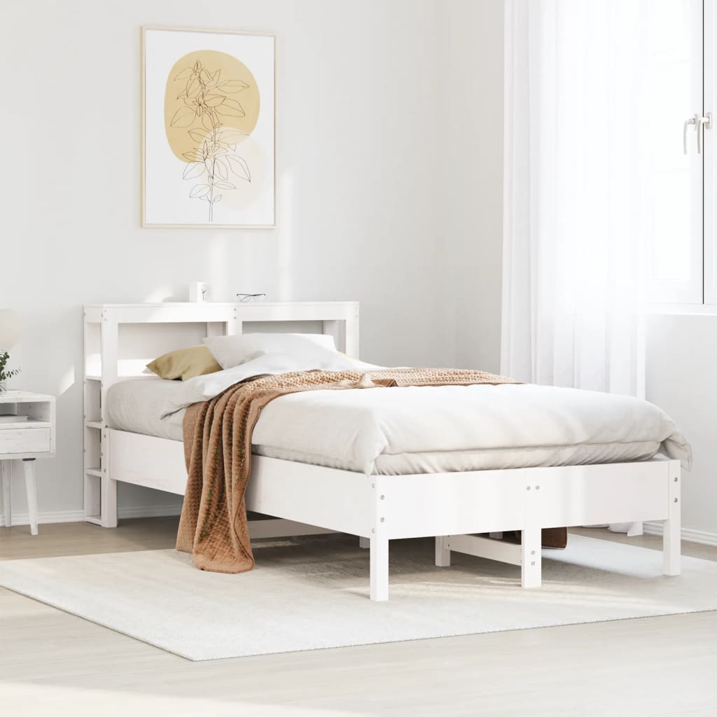 sengeramme uden madras 120x190 cm massivt fyrretræ hvid