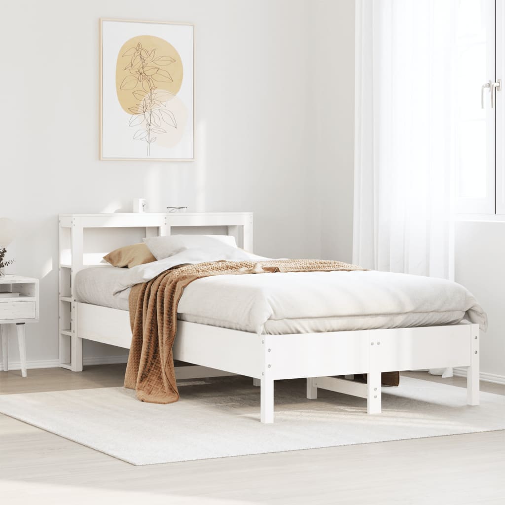 sengeramme uden madras 75x190 cm massivt fyrretræ hvid