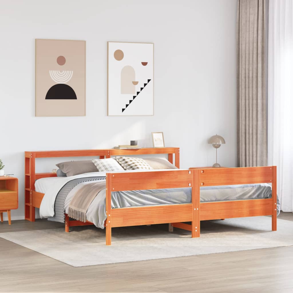 sengeramme uden madras 200x200 cm massivt fyrretræ gyldenbrun