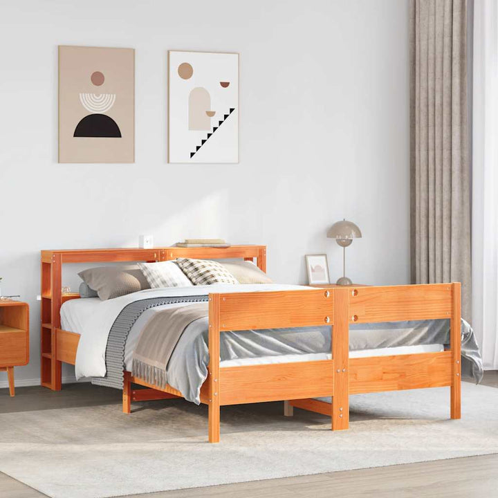 sengeramme uden madras 140x190 cm massivt fyrretræ gyldenbrun