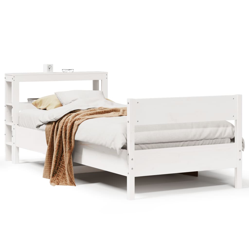 sengeramme uden madras 75x190 cm massivt fyrretræ hvid