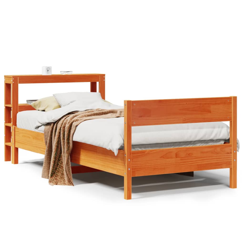 sengeramme uden madras 75x190 cm massivt fyrretræ gyldenbrun