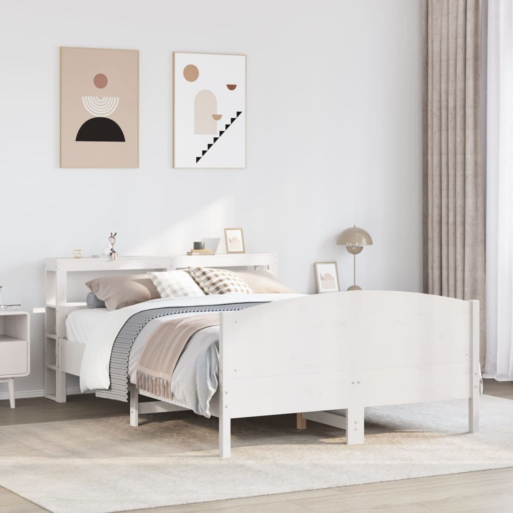 sengeramme uden madras 135x190 cm massivt fyrretræ hvid