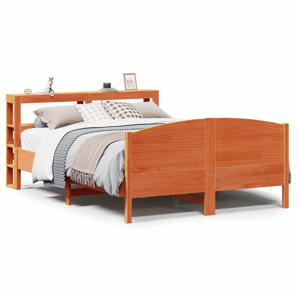 sengeramme uden madras 135x190 cm massivt fyrretræ brun