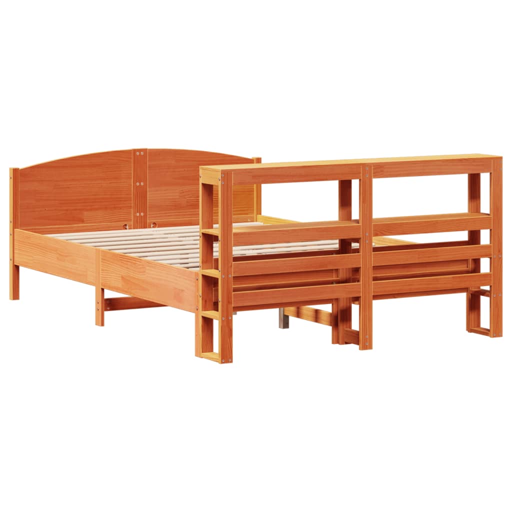 sengeramme uden madras 135x190 cm massivt fyrretræ brun