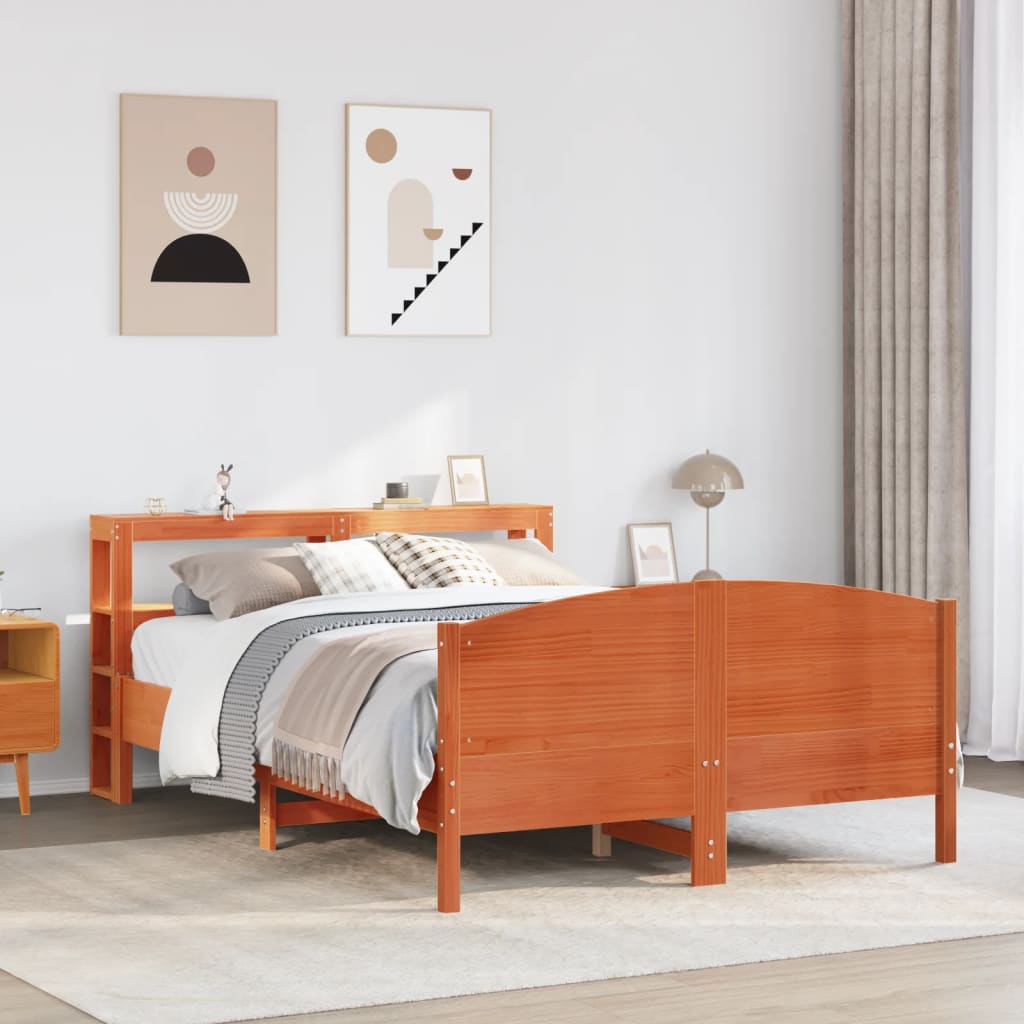sengeramme uden madras 135x190 cm massivt fyrretræ brun