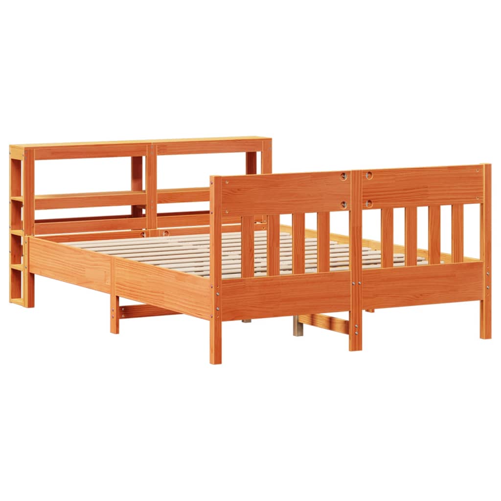 sengeramme uden madras 135x190 cm massivt fyrretræ brun