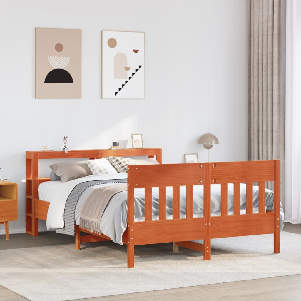 sengeramme uden madras 135x190 cm massivt fyrretræ brun
