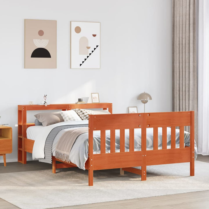 sengeramme uden madras 135x190 cm massivt fyrretræ brun