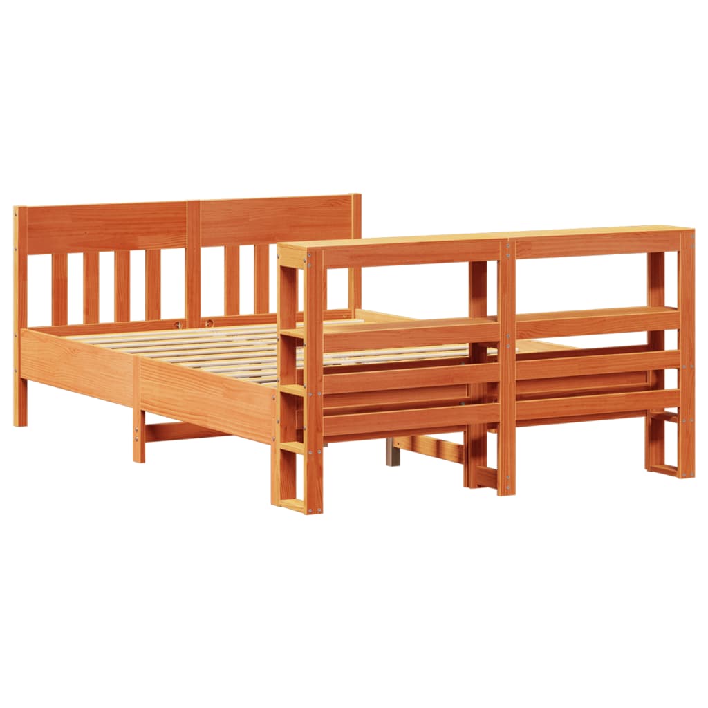 sengeramme uden madras 135x190 cm massivt fyrretræ brun
