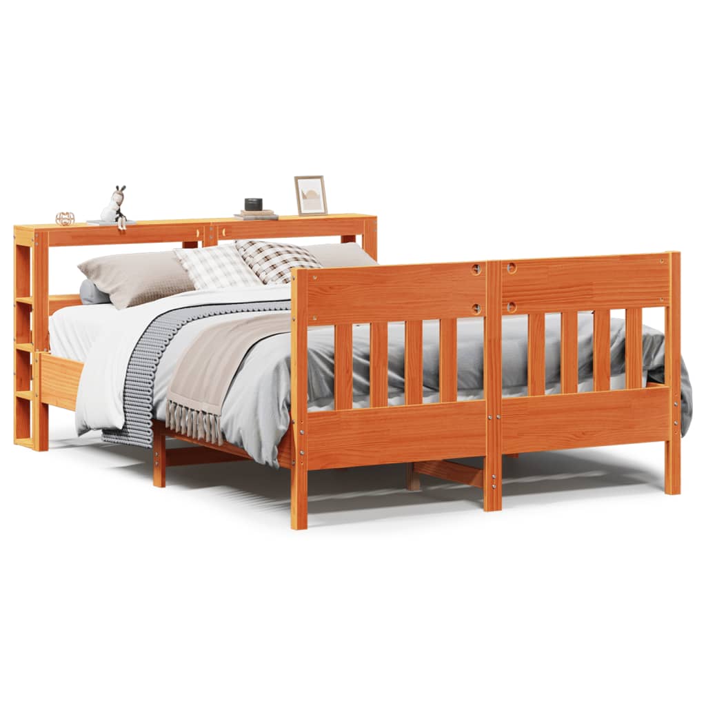 sengeramme uden madras 135x190 cm massivt fyrretræ brun