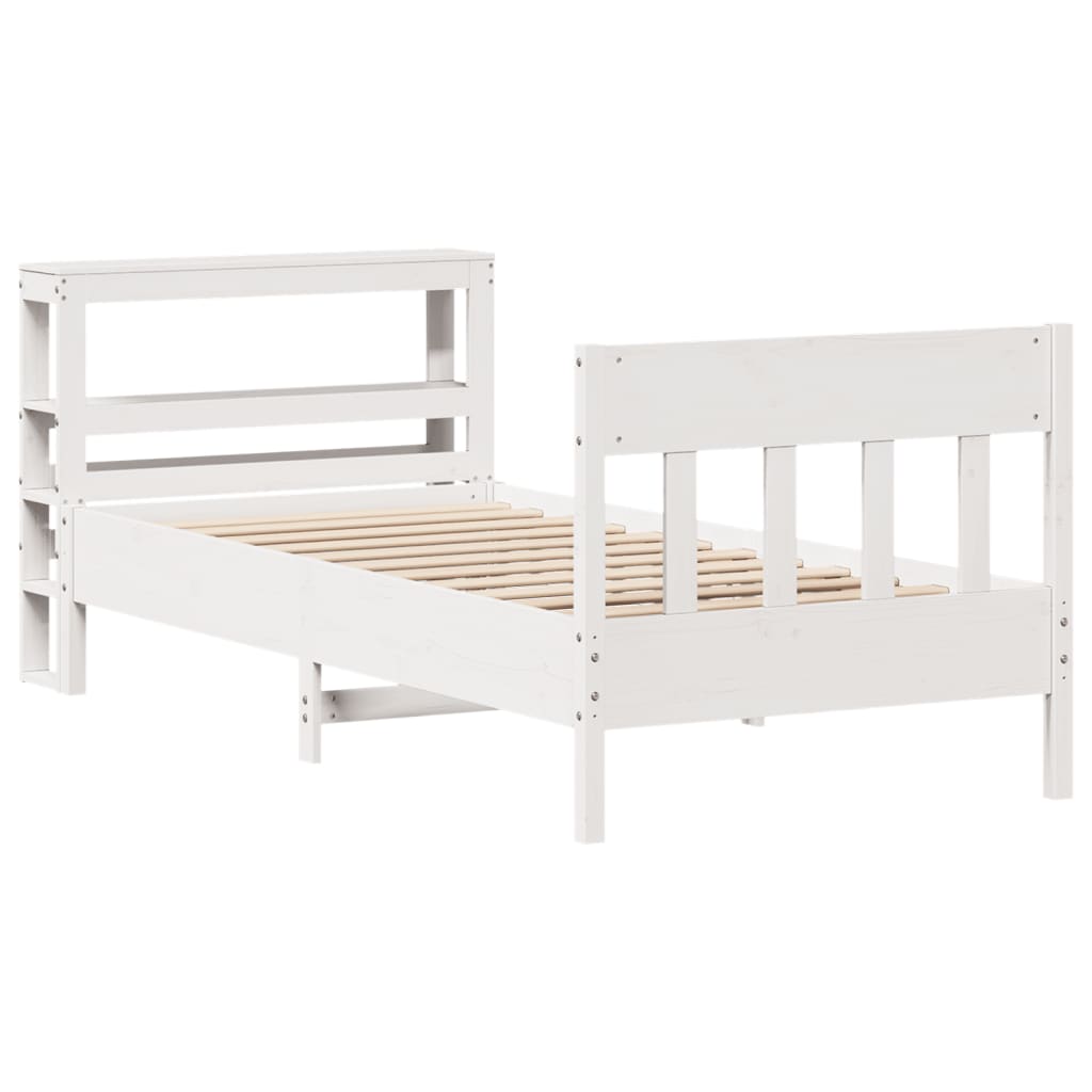 sengeramme uden madras 75x190 cm massivt fyrretræ hvid