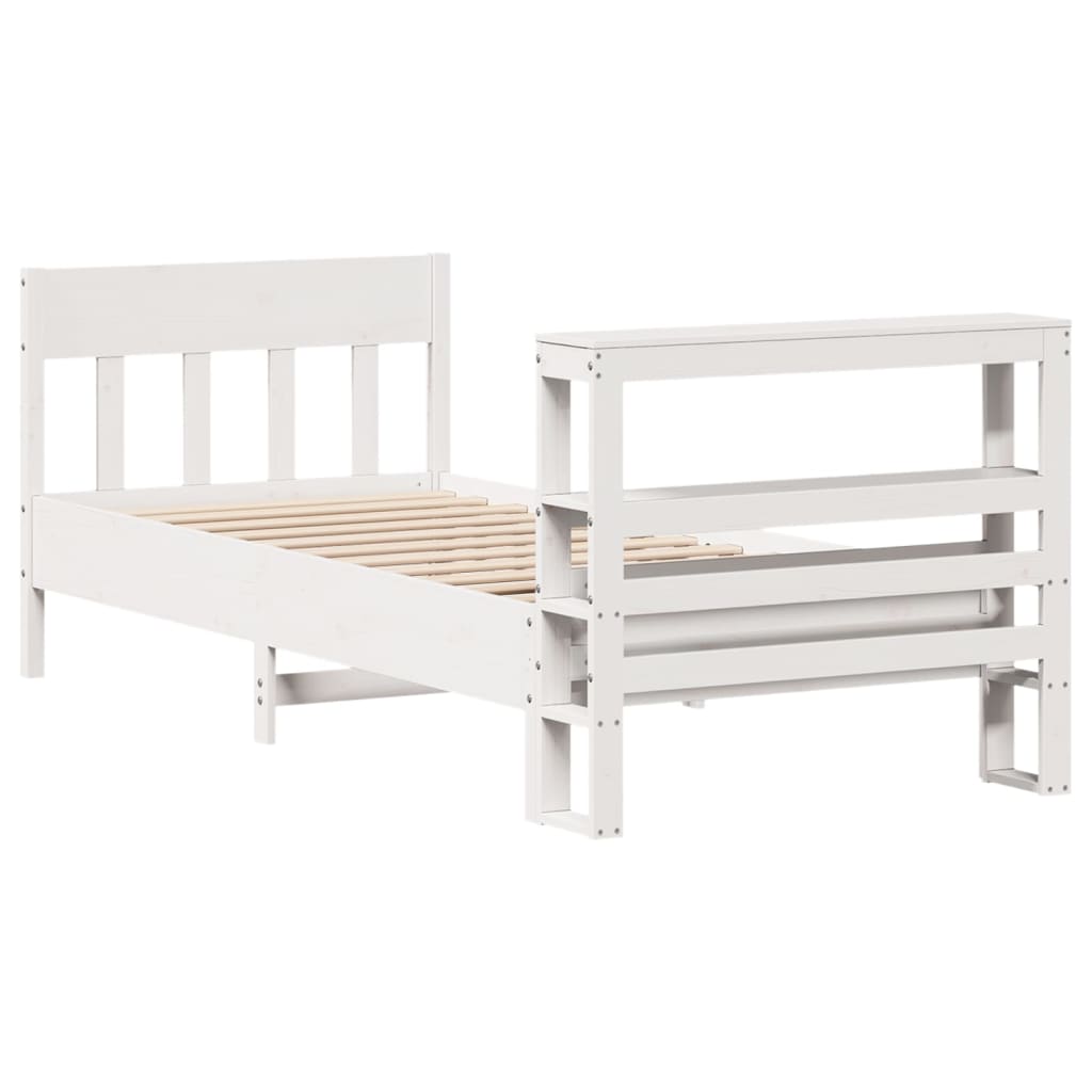 sengeramme uden madras 75x190 cm massivt fyrretræ hvid