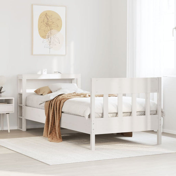 sengeramme uden madras 75x190 cm massivt fyrretræ hvid