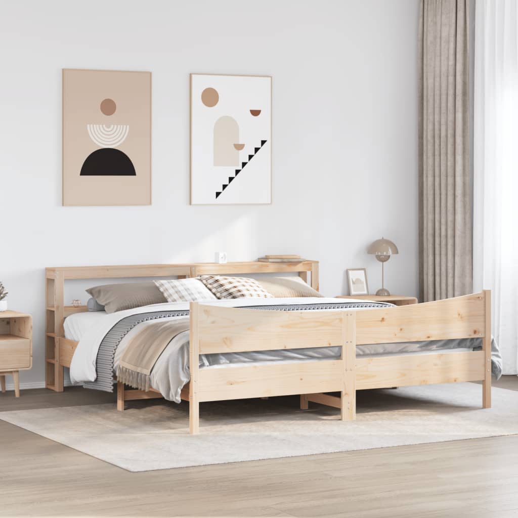 sengeramme med sengegavl 200x200 cm massivt fyrretræ