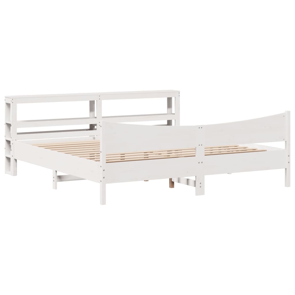sengeramme med sengegavl 200x200 cm massivt fyrretræ hvid