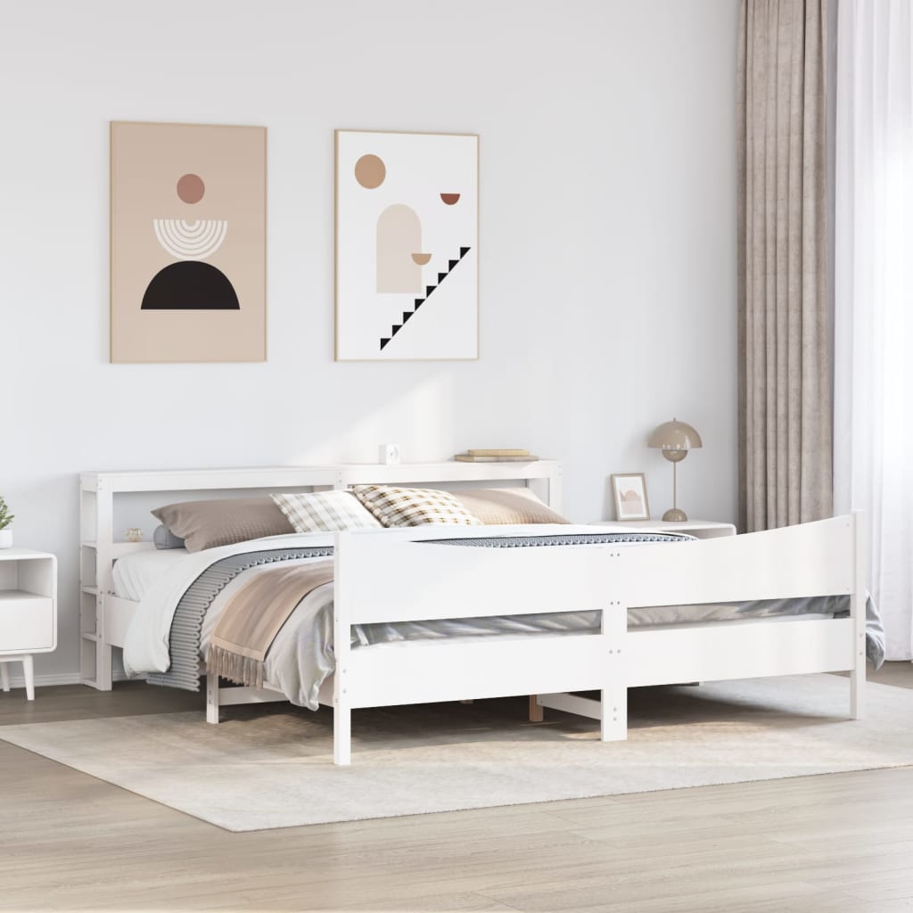 sengeramme med sengegavl 200x200 cm massivt fyrretræ hvid