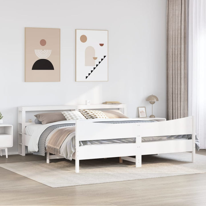 sengeramme med sengegavl 200x200 cm massivt fyrretræ hvid