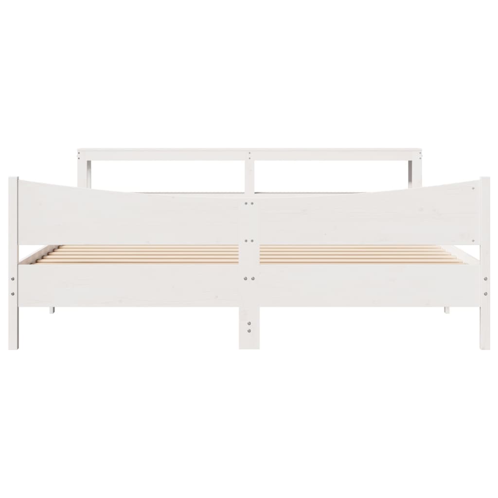 sengeramme med sengegavl 200x200 cm massivt fyrretræ hvid