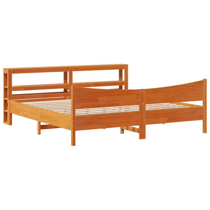 sengeramme med sengegavl 200x200 cm massivt fyrretræ gyldenbrun