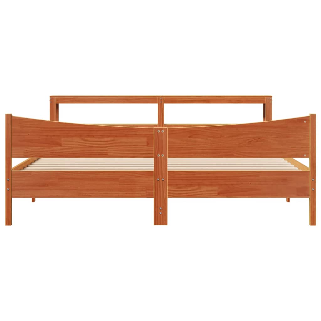 sengeramme med sengegavl 200x200 cm massivt fyrretræ gyldenbrun