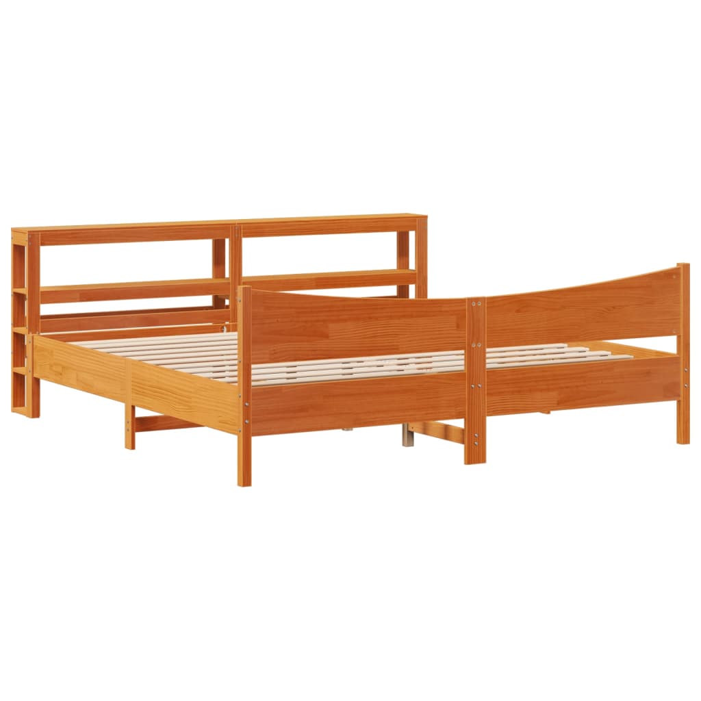 sengeramme med sengegavl 180x200 cm massivt fyrretræ gyldenbrun