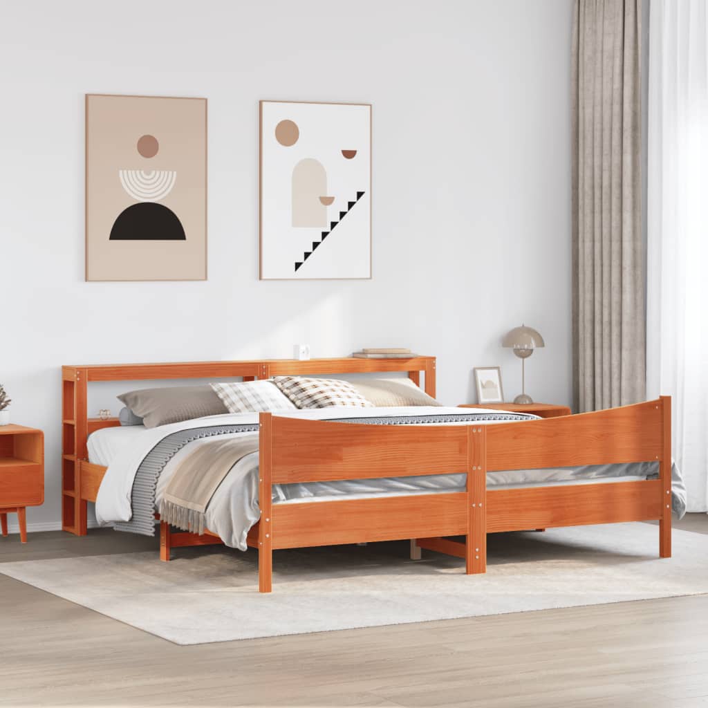 sengeramme med sengegavl 180x200 cm massivt fyrretræ gyldenbrun