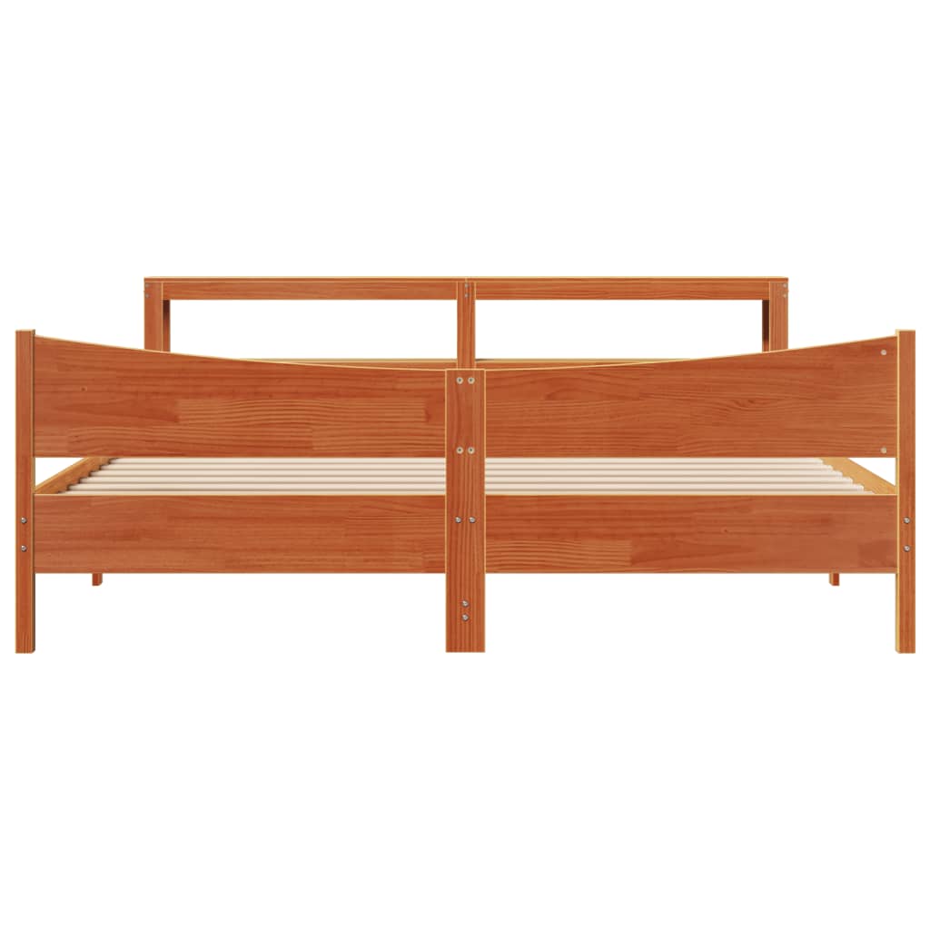 sengeramme med sengegavl 180x200 cm massivt fyrretræ gyldenbrun