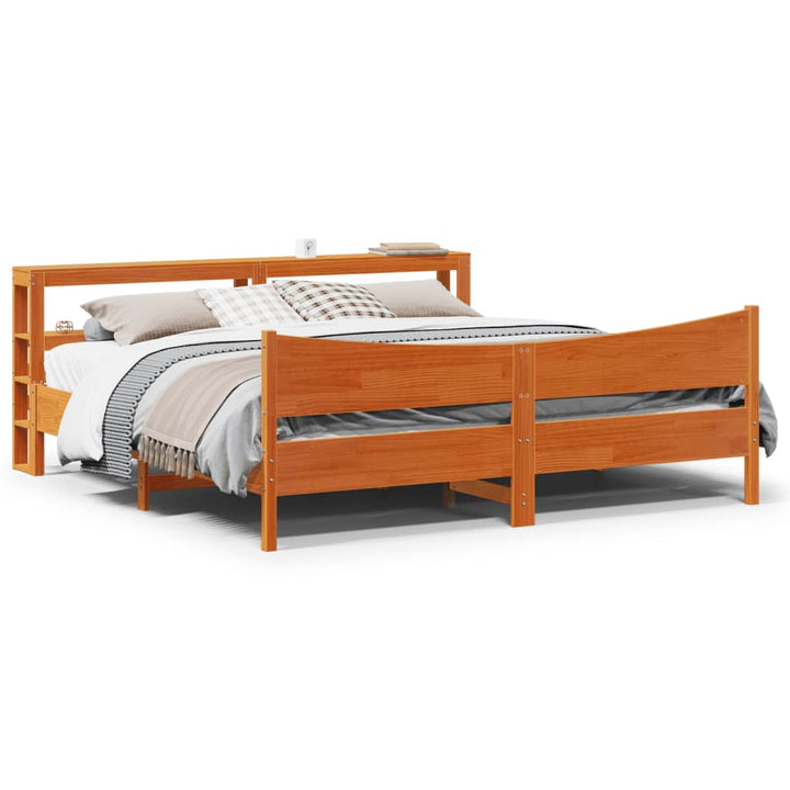 sengeramme med sengegavl 180x200 cm massivt fyrretræ gyldenbrun