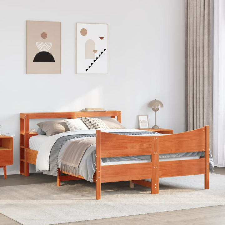 sengeramme med sengegavl 160x200 cm massivt fyrretræ gyldenbrun
