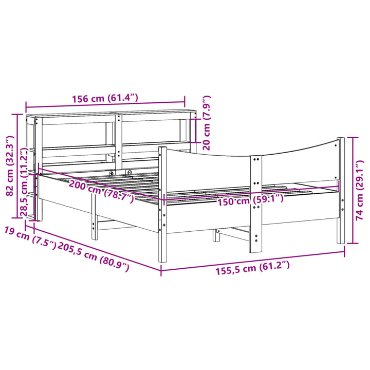 sengeramme med sengegavl 150x200 cm massivt fyrretræ