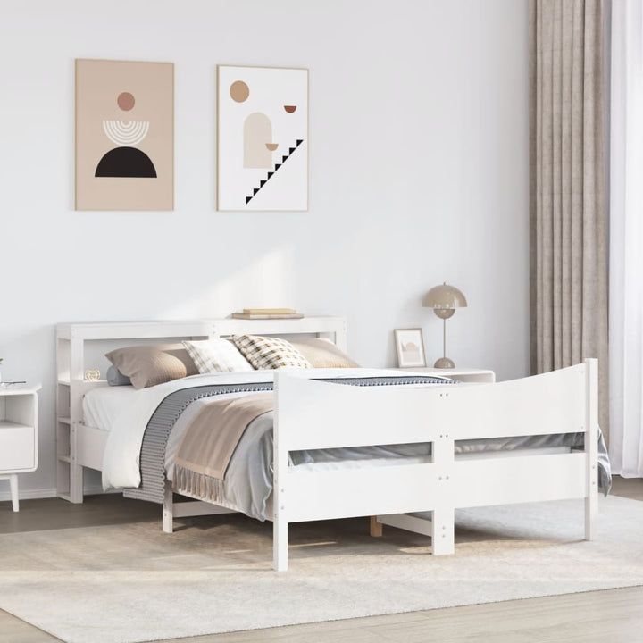 sengeramme med sengegavl 150x200 cm massivt fyrretræ hvid