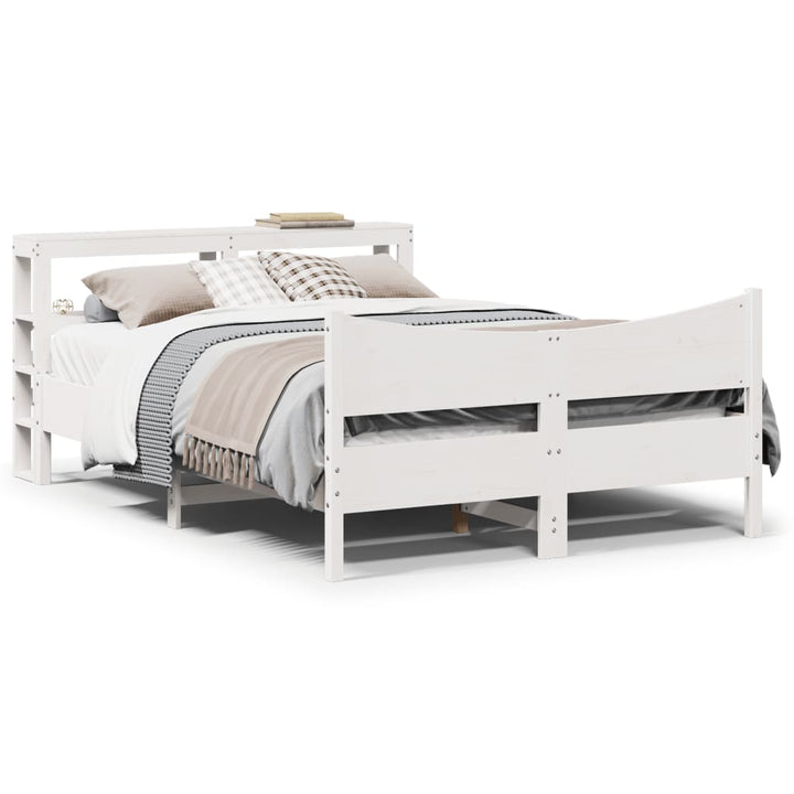 sengeramme med sengegavl 150x200 cm massivt fyrretræ hvid