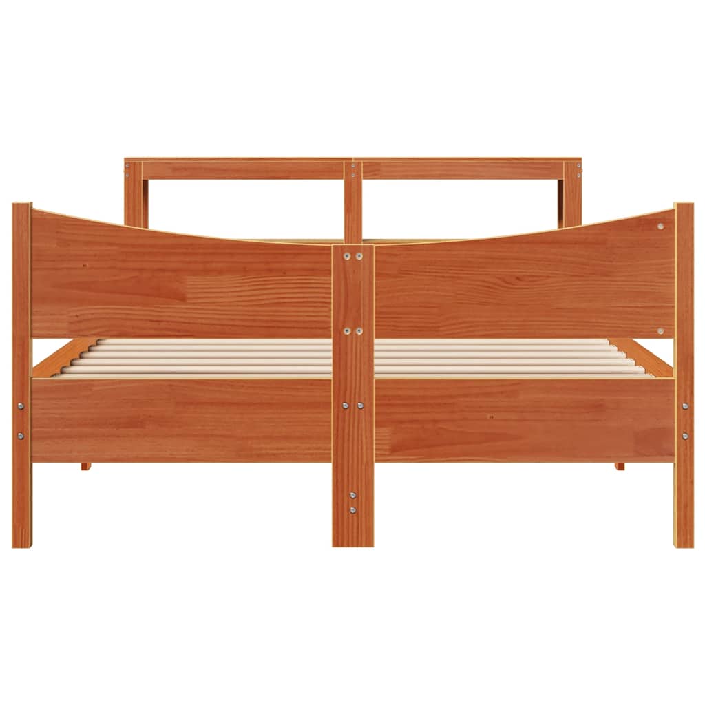 sengeramme med sengegavl 150x200 cm massivt fyrretræ gyldenbrun