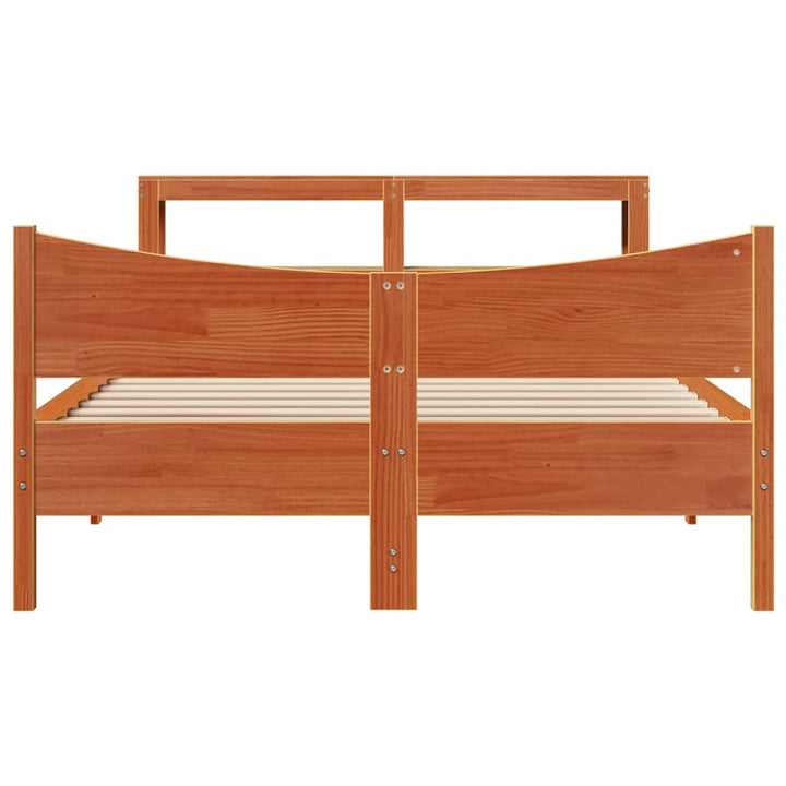 sengeramme med sengegavl 150x200 cm massivt fyrretræ gyldenbrun