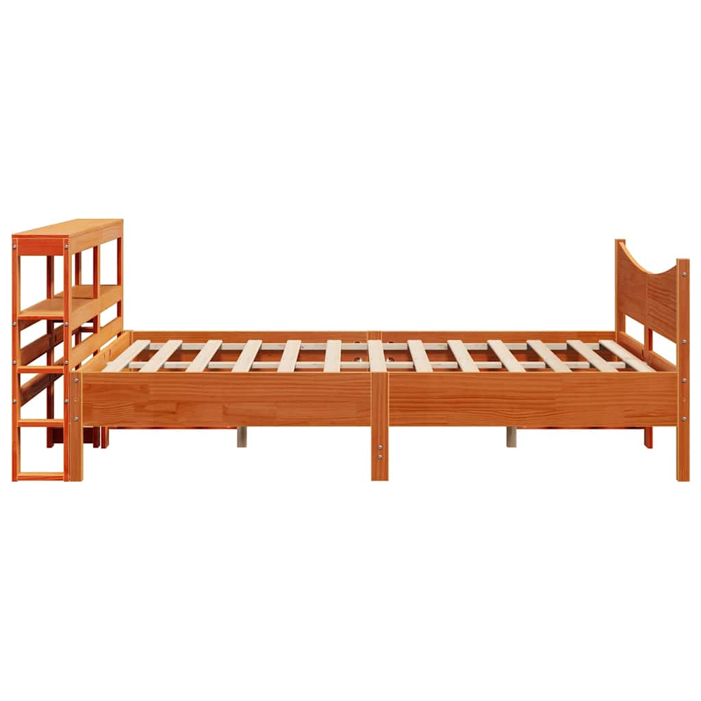 sengeramme med sengegavl 150x200 cm massivt fyrretræ gyldenbrun