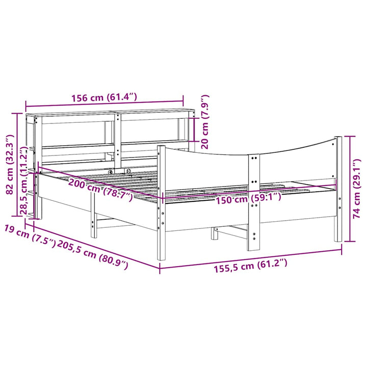 sengeramme med sengegavl 150x200 cm massivt fyrretræ gyldenbrun
