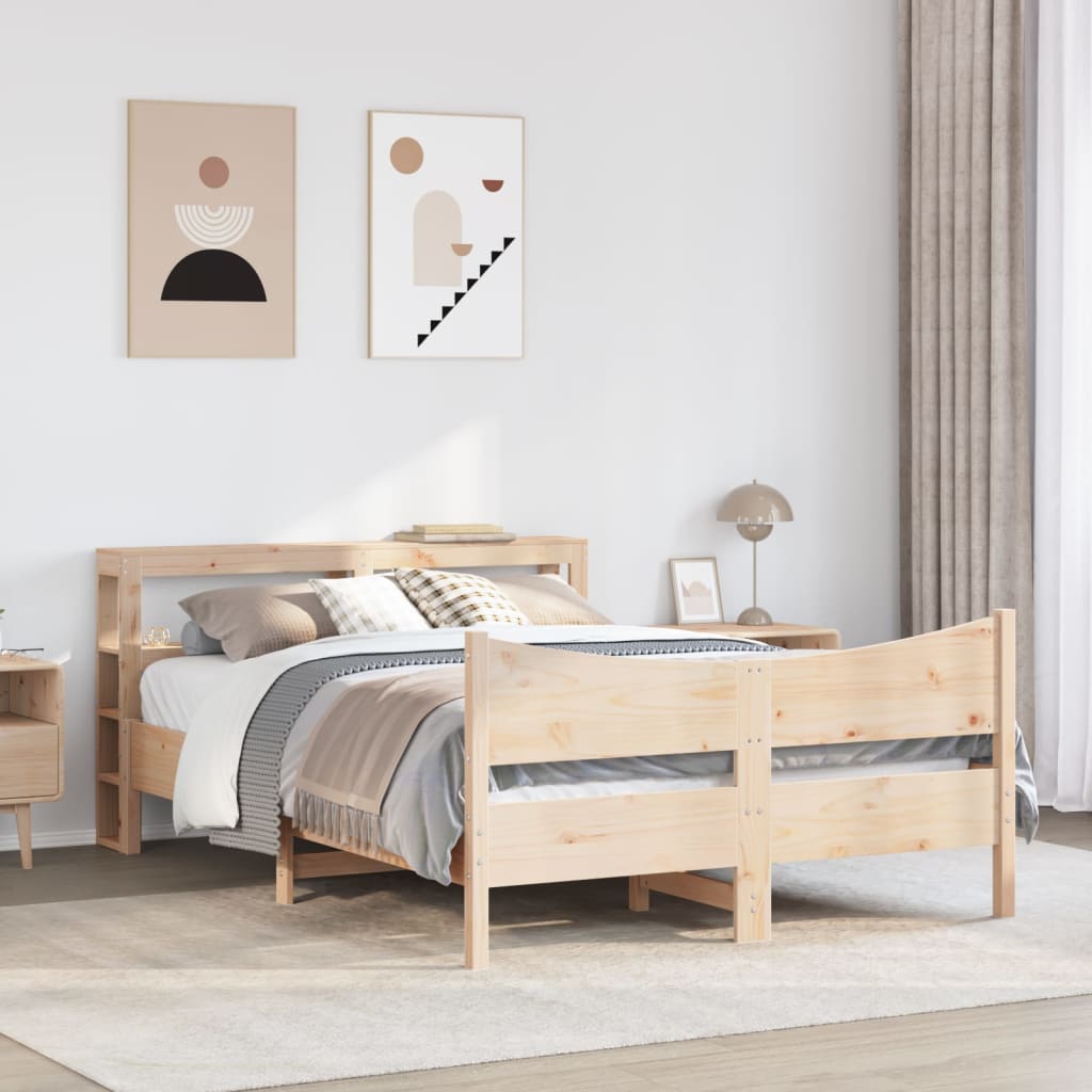 sengeramme med sengegavl 140x200 cm massivt fyrretræ hvid