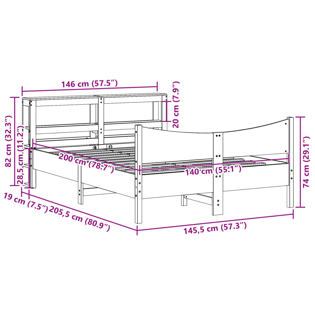 sengeramme med sengegavl 140x200 cm massivt fyrretræ hvid