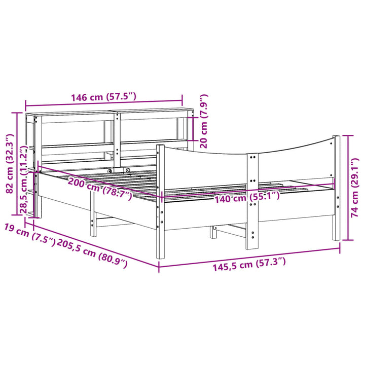 sengeramme med sengegavl 140x200 cm massivt fyrretræ hvid