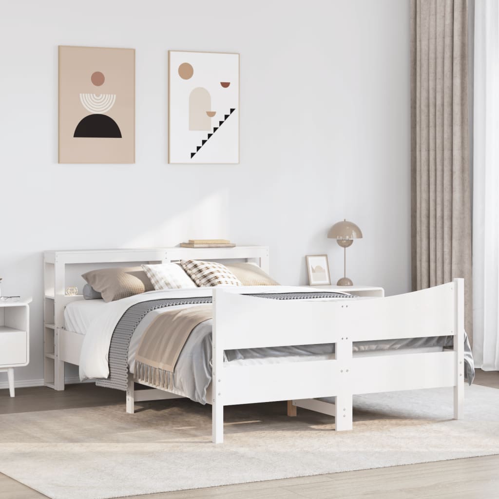 sengeramme med sengegavl 120x200 cm massivt fyrretræ hvid