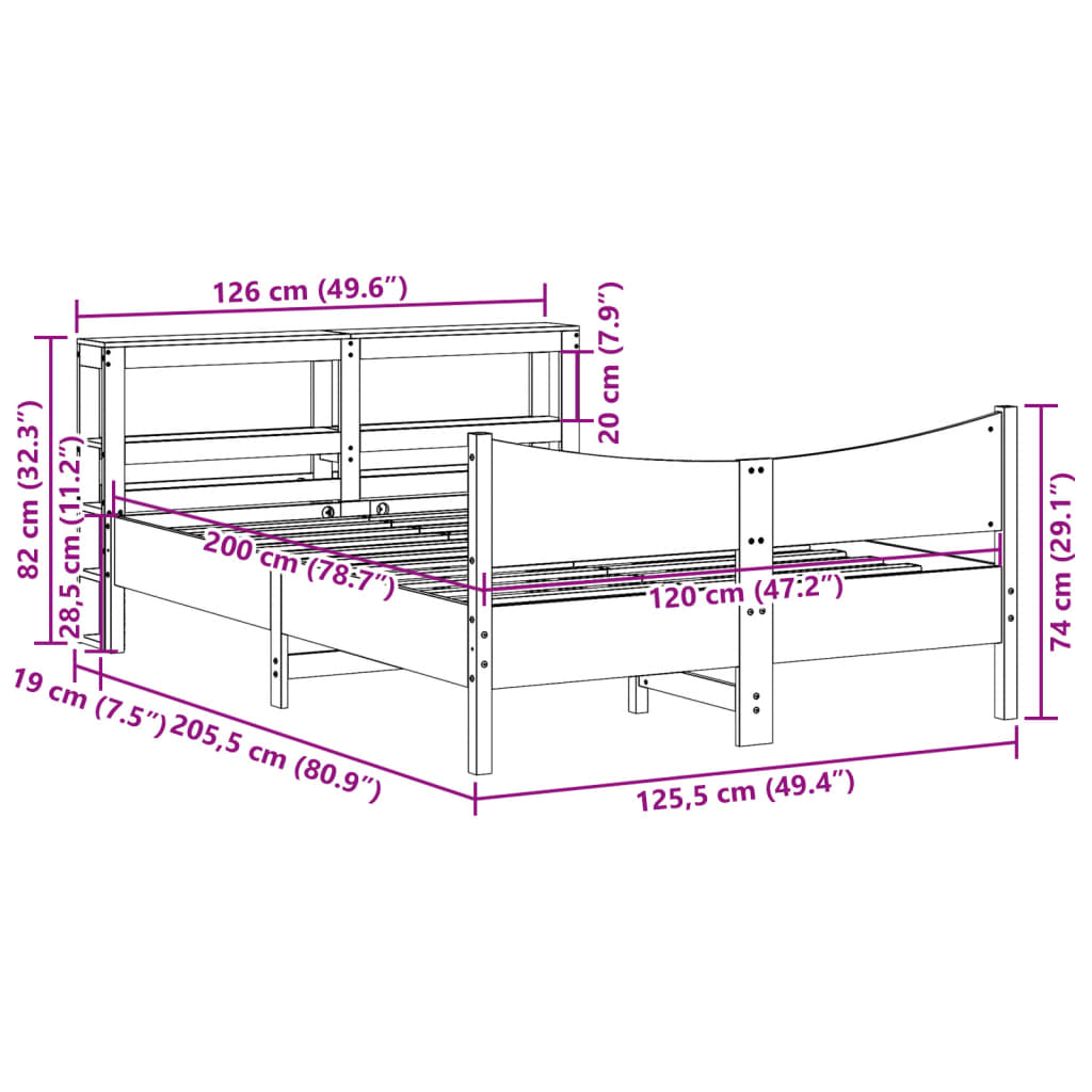 sengeramme med sengegavl 120x200 cm massivt fyrretræ gyldenbrun