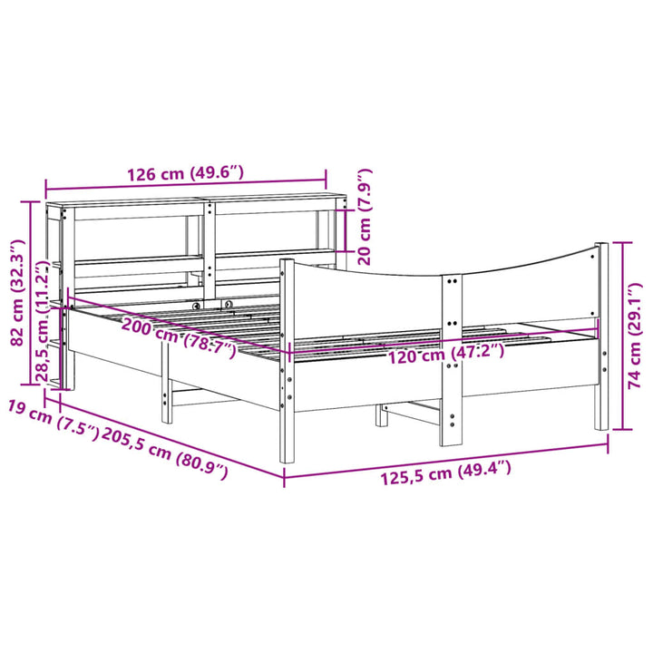 sengeramme med sengegavl 120x200 cm massivt fyrretræ gyldenbrun