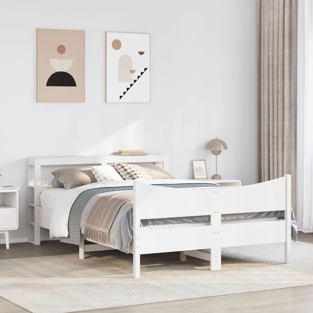 sengeramme med sengegavl 140x190 cm massivt fyrretræ hvid