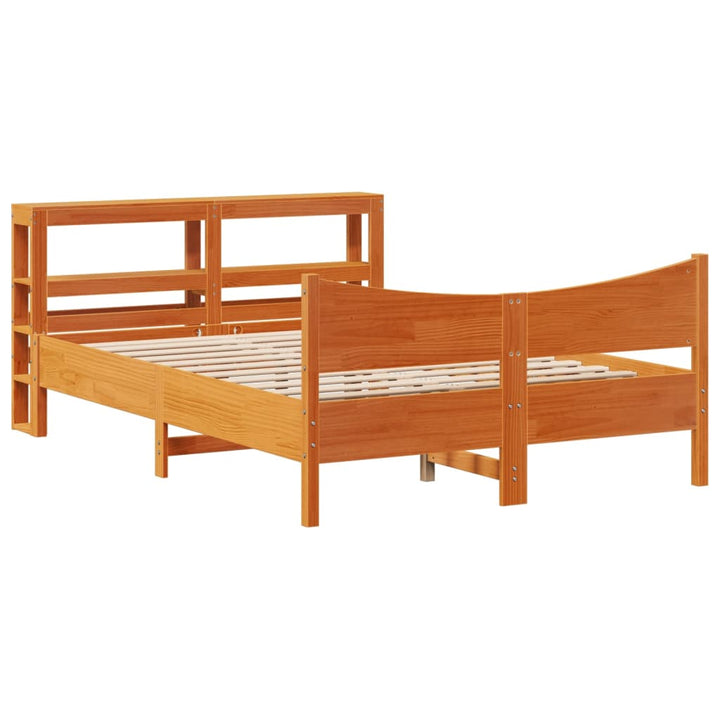 sengeramme med sengegavl 140x190 cm massivt fyrretræ gyldenbrun