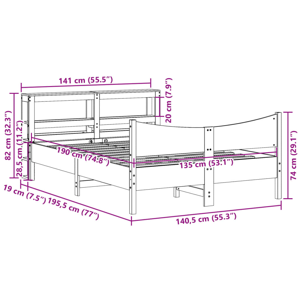 sengeramme med sengegavl135x190 cm massivt fyrretræ hvid