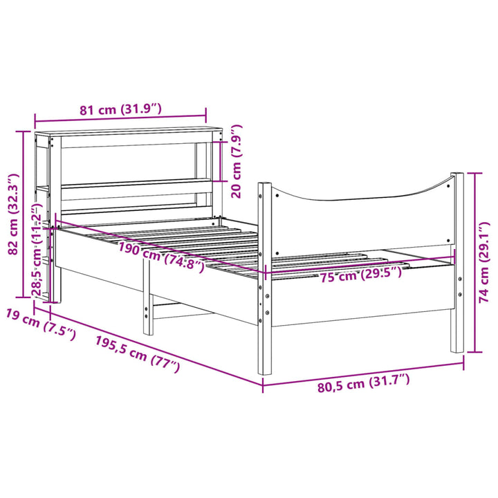 sengeramme med sengegavl 75x190 cm massivt fyrretræ hvid