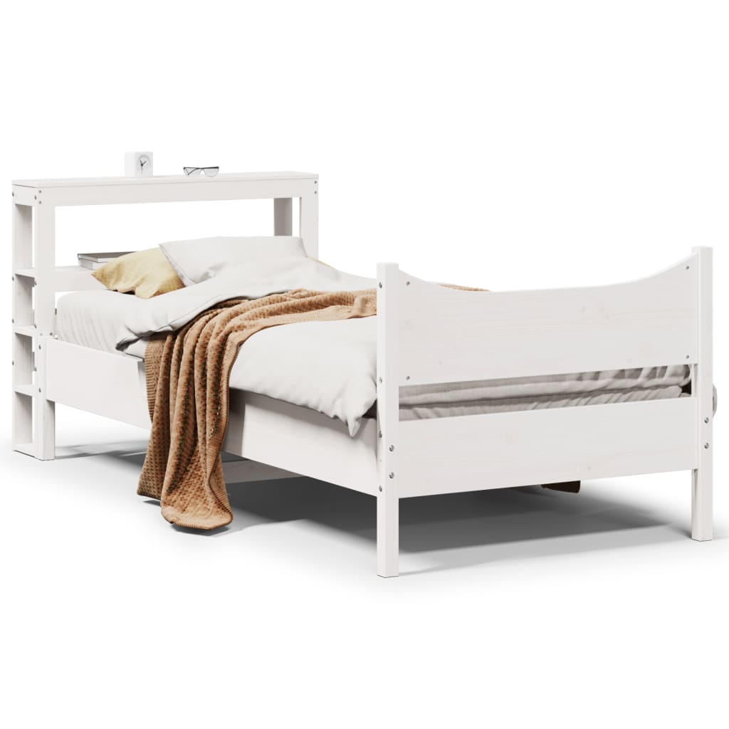 sengeramme med sengegavl 75x190 cm massivt fyrretræ hvid