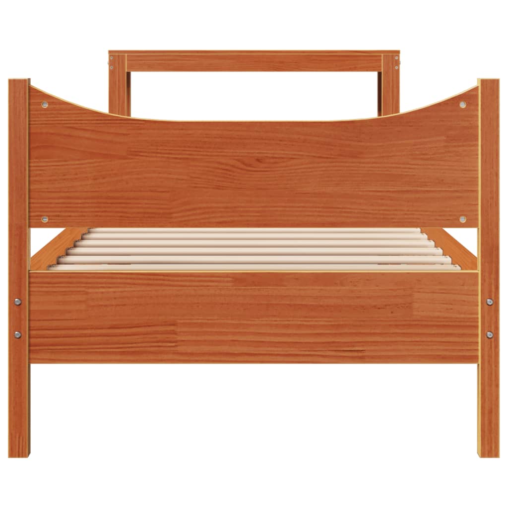 sengeramme med sengegavl 75x190 cm massivt fyrretræ gyldenbrun