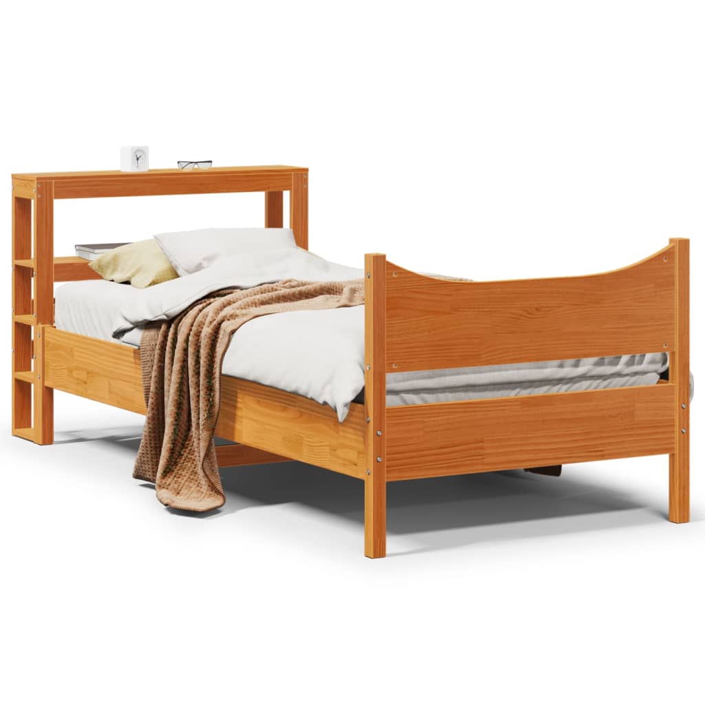 sengeramme med sengegavl 75x190 cm massivt fyrretræ gyldenbrun